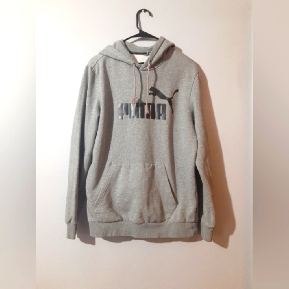 Puma Men's Gray Hoodie with Logo Long Sleeve Suze Large Casual Running Active